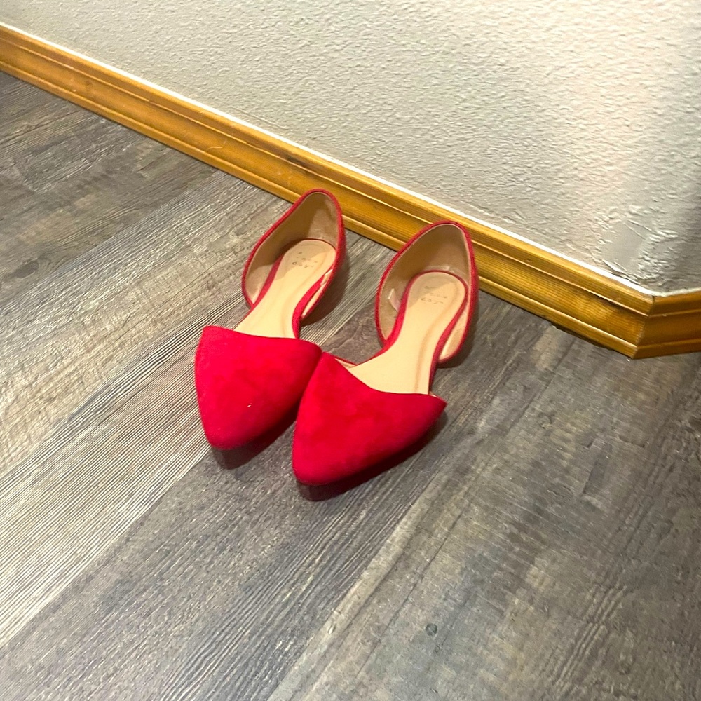 Cute red faux suede flats